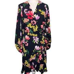 NWT NY&Co. Wrap Midi Dress Small Coquette Church Ruffle Hi-Low Balloon Sleeve